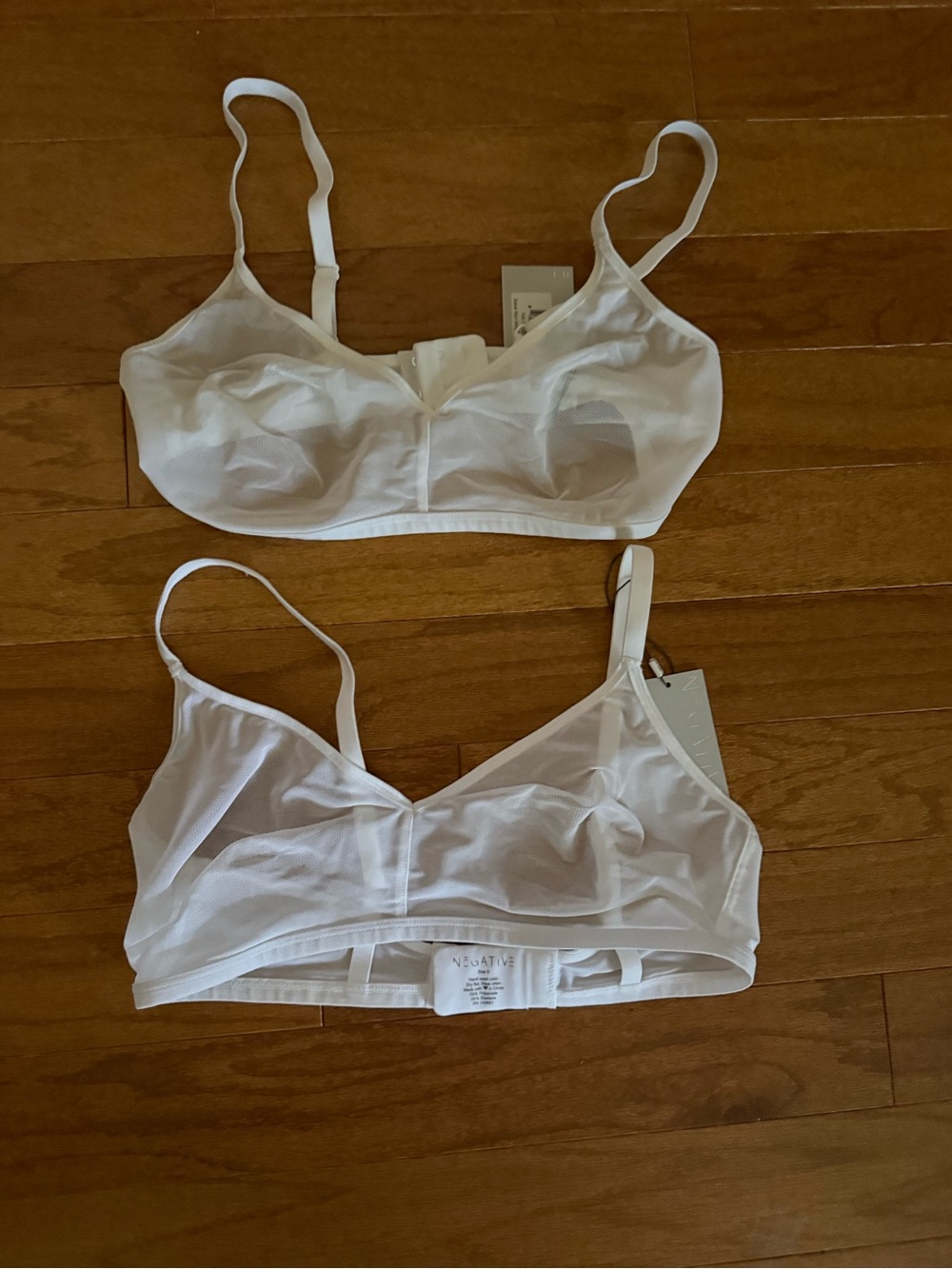 Set of TWO Negative Underwear Women's Sheer Wireless Bralette - White size 3